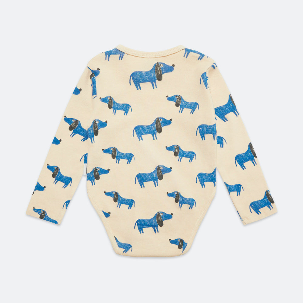 Blue Dog All Over Bodysuit Sand