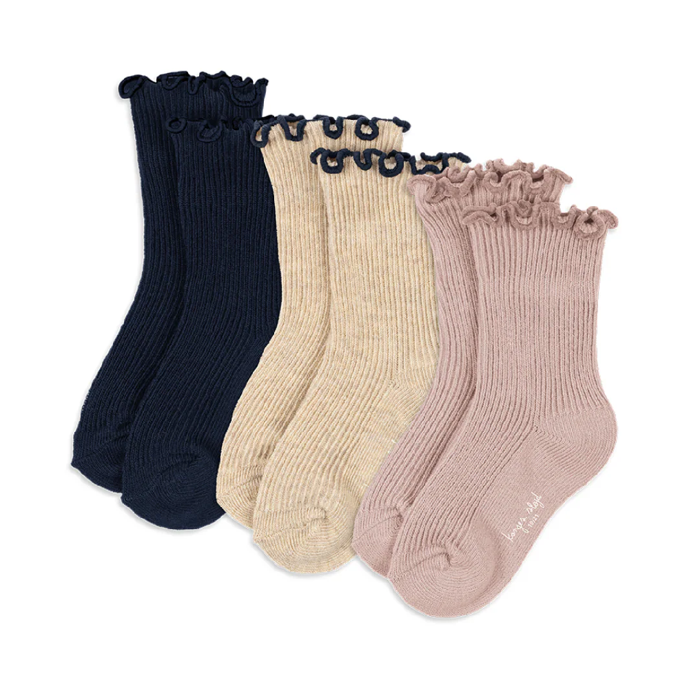3 Pack Frill Socks Navy/Cream/Blush