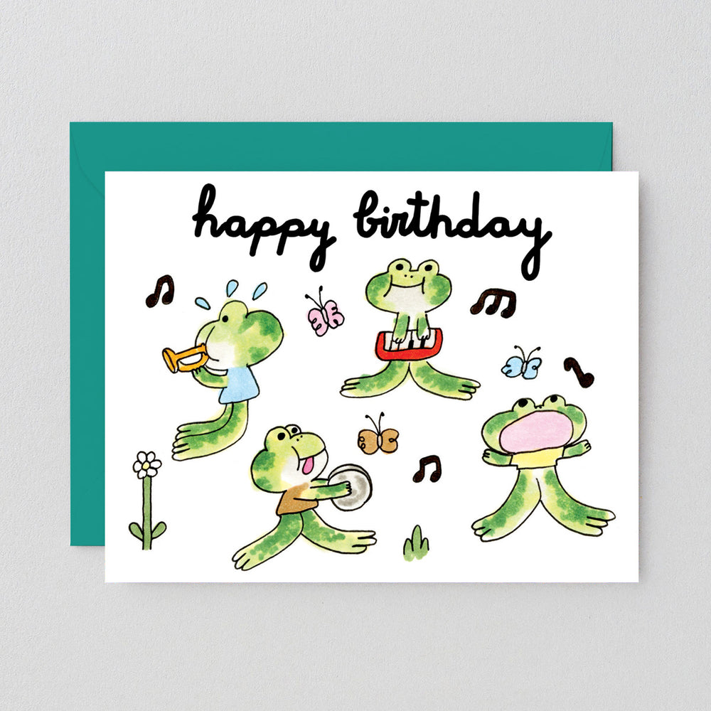 Happy Birthday Frog Band Kids Greeting Card