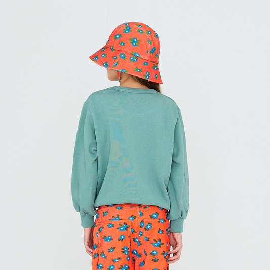 Blue Flowers Corduroy Bucket Hat Summer Red