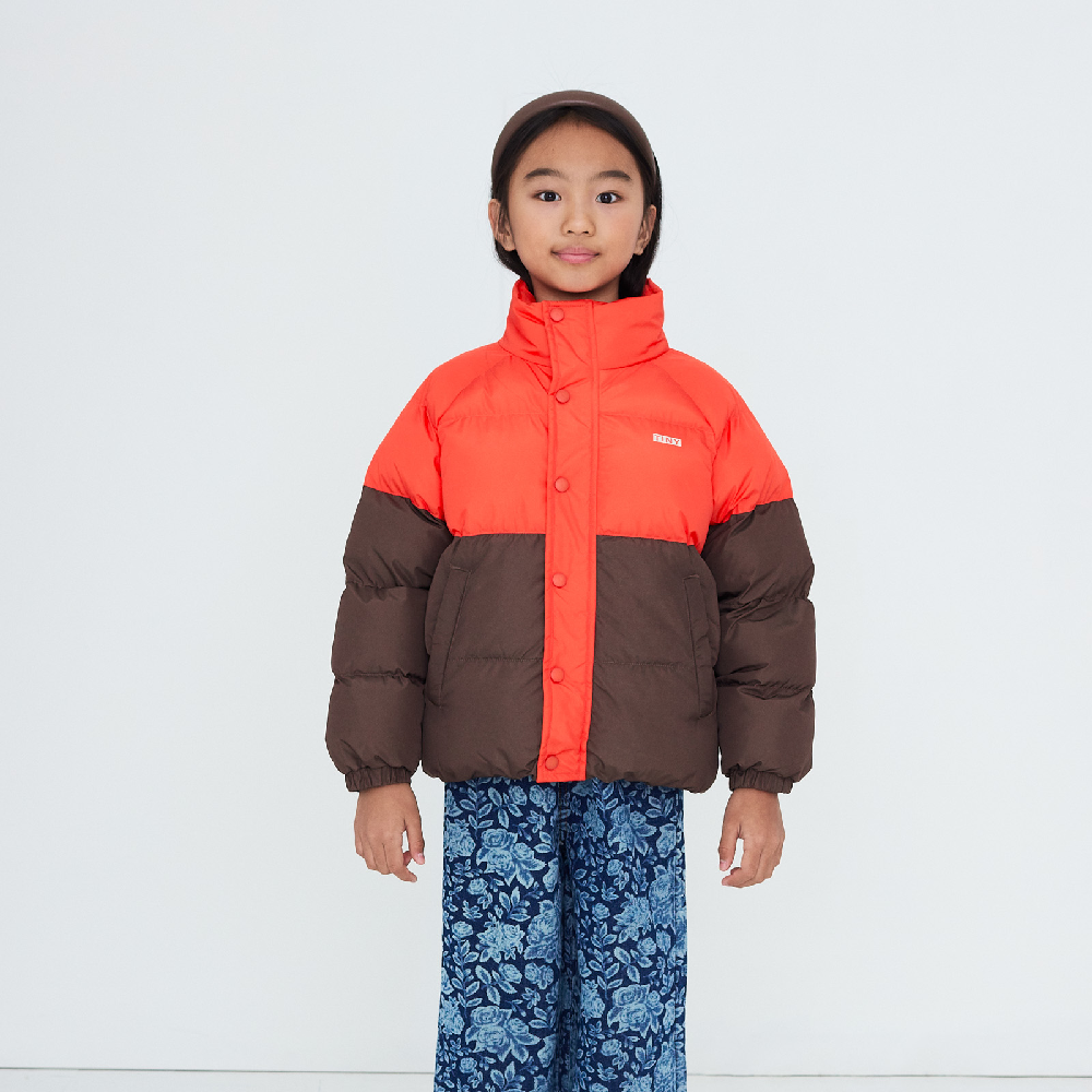 Colour Block Short Padded Jacket Summer Red
