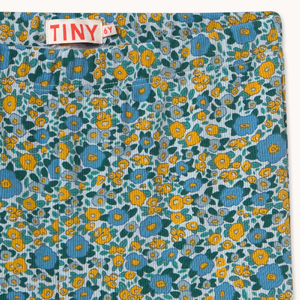 Flower Pattern Rib Pant Washed Blue