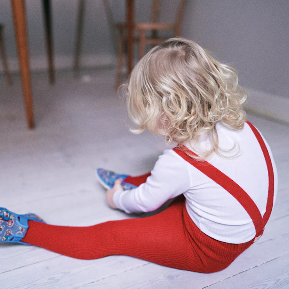 Footed Cotton Tights Love Red