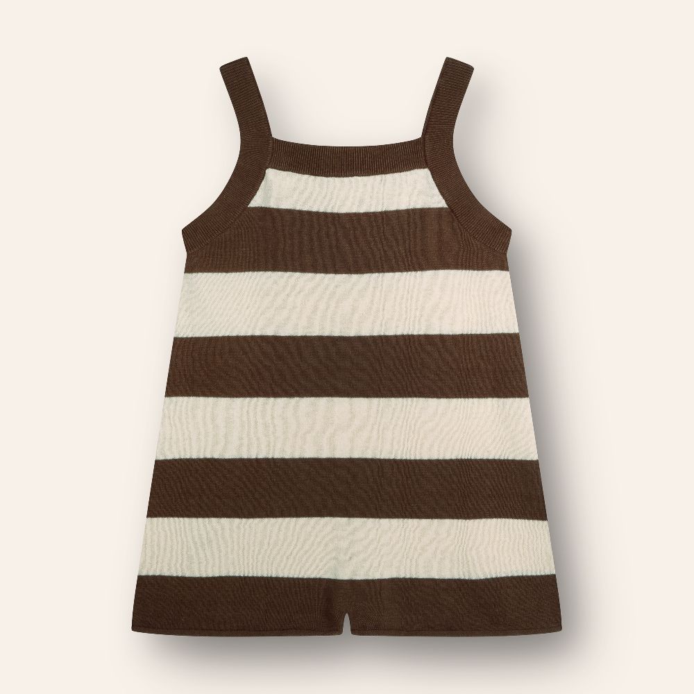 Lightweight Knit Romper Choc Stripe
