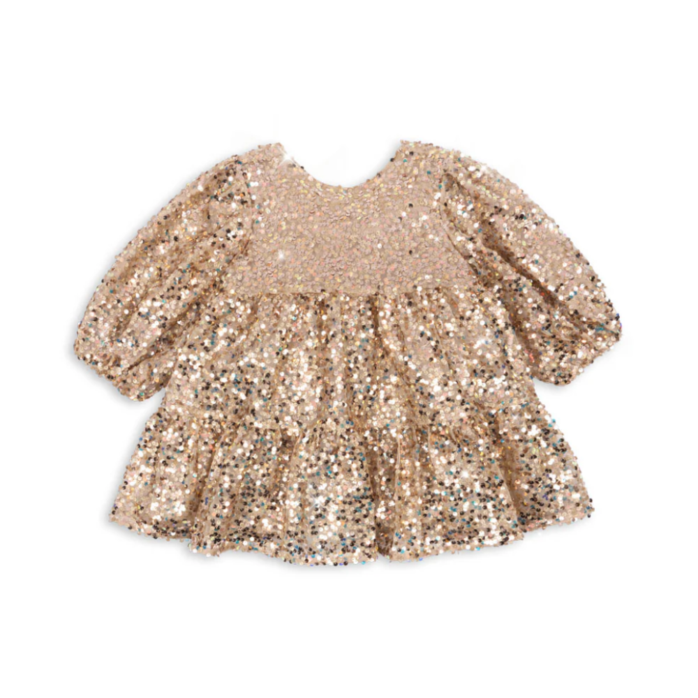 Lila Sequins Bow Dress Gold Glitter