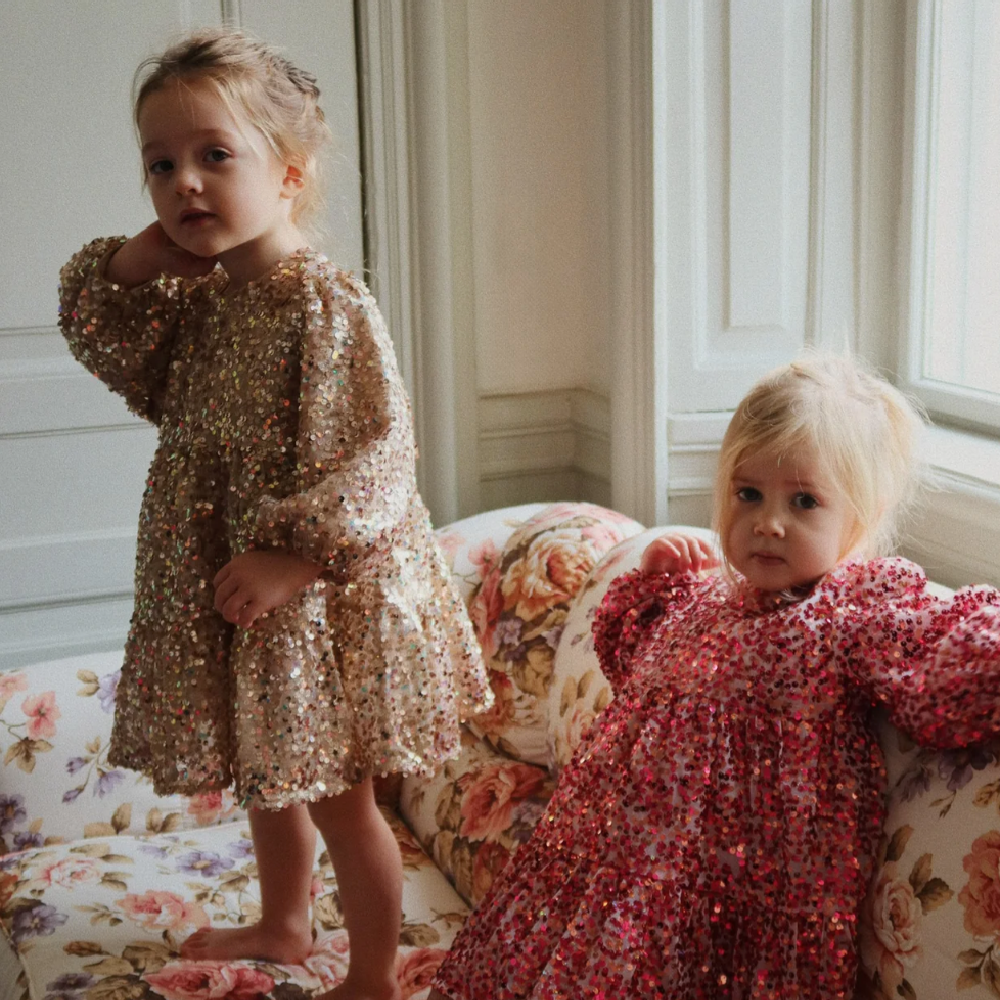 Lila Sequins Bow Dress Gold Glitter