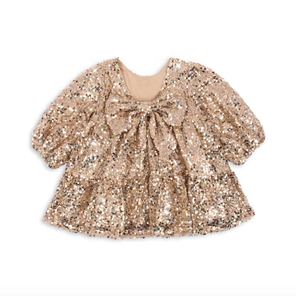 Lila Sequins Bow Dress Gold Glitter