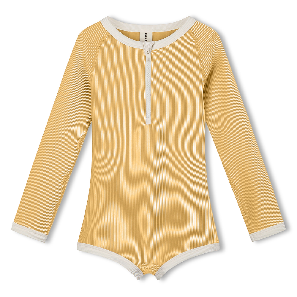 Mini Stripe Rib Rashie Onesie Marigold