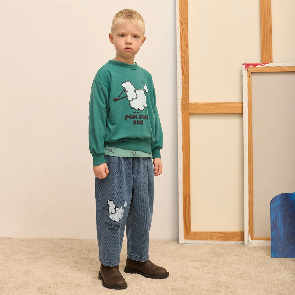 Pom Pom Dog Denim Pants - Blue
