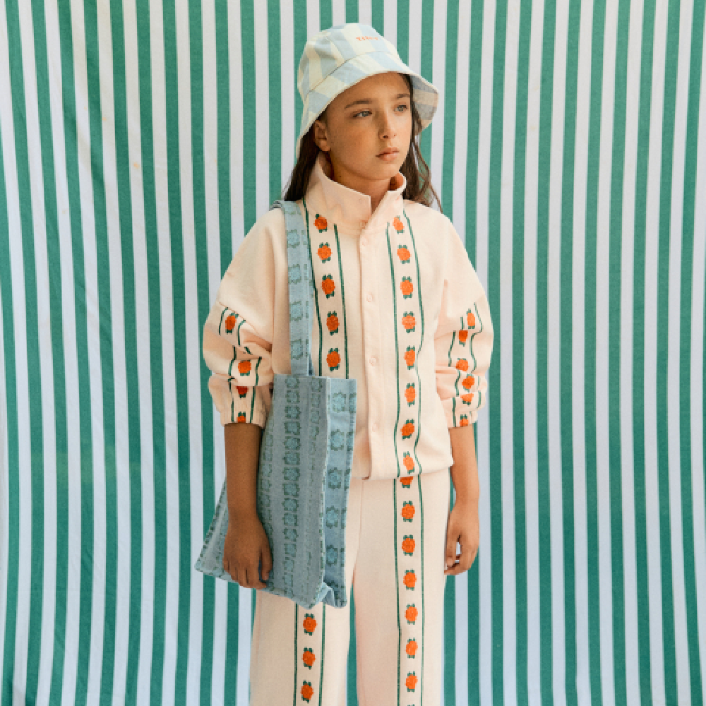 Blue Flowers Tote Bag Light Wash Denim