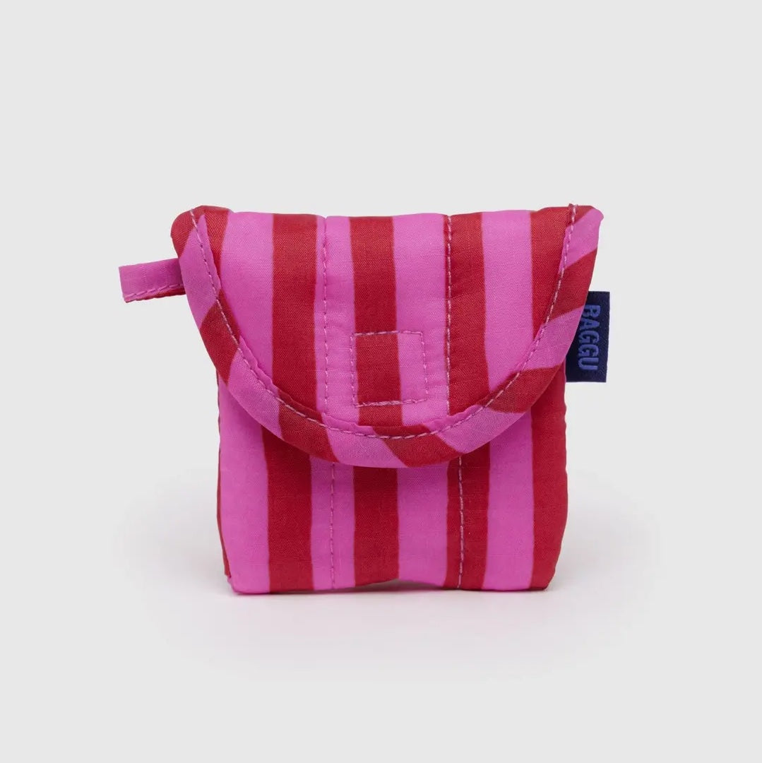 Puffy Earbuds Case Pink & Red Stripe