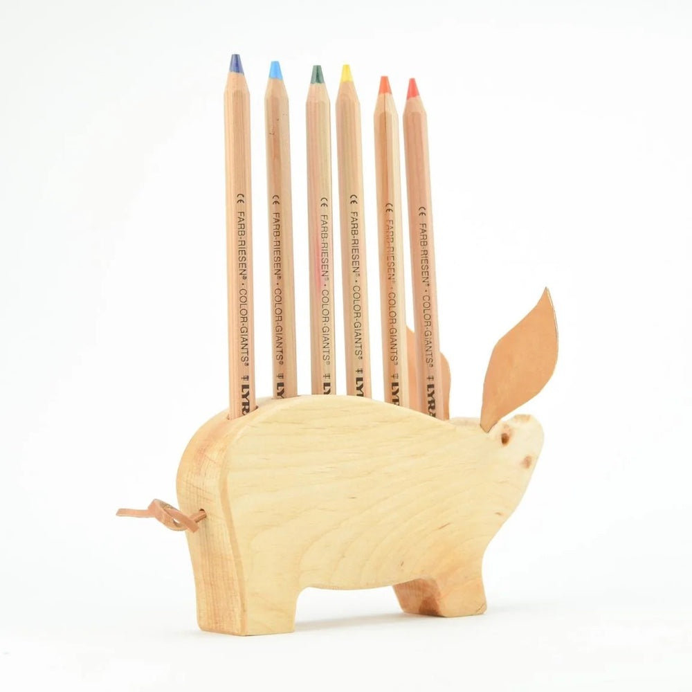 Pig Wooden Pencil Holder 6 Holes