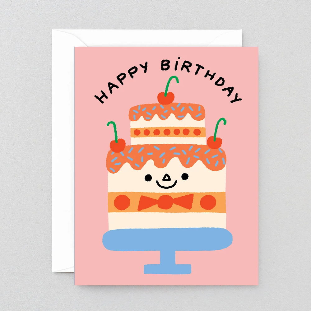 Happy Birthday Cake & Cherries Kids Greeting Card