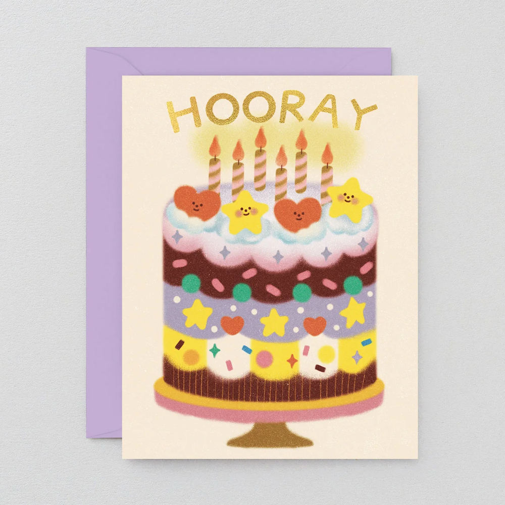 Hooray Happy Birthday Cake Kids Greeting Card