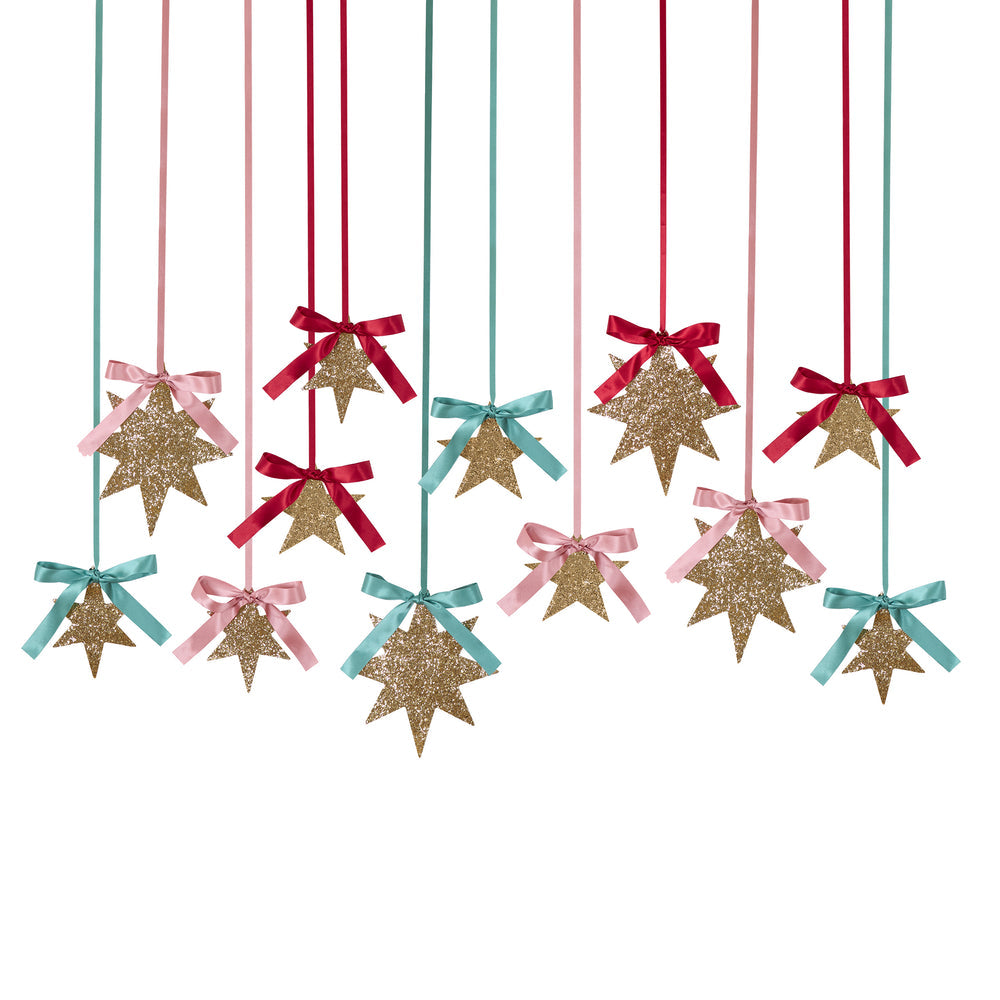 Gold Glitter Hanging Star Decorations