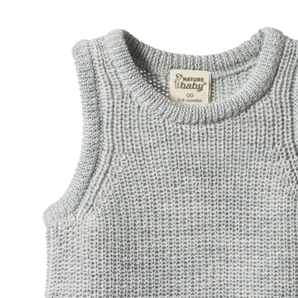 Merino Chunky Knit Vest Light Grey Marl