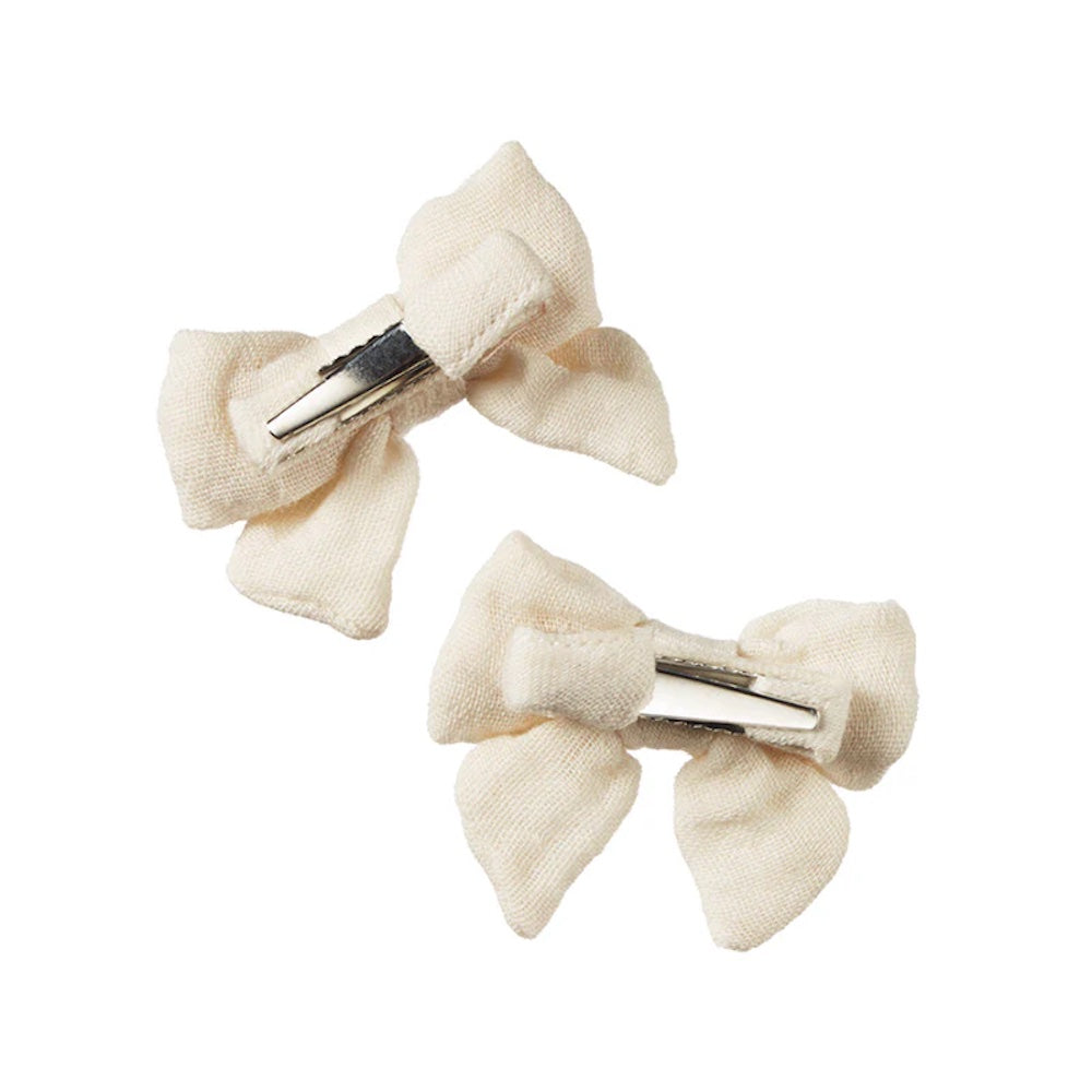 Natural Crinkle Bow Hair Clips 2 Pack