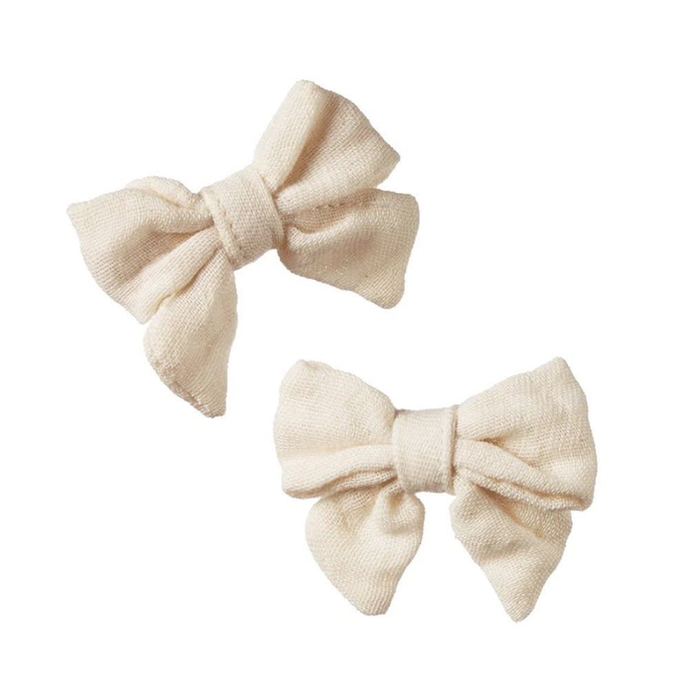 Natural Crinkle Bow Hair Clips 2 Pack