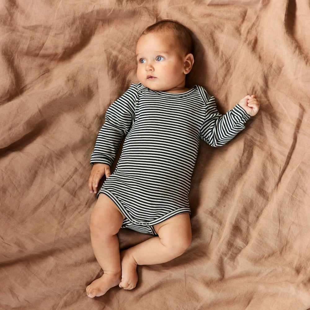 Cotton Long Sleeve Bodysuit Navy Stripe