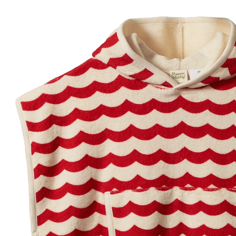 Poncho Towel Waves Red Print