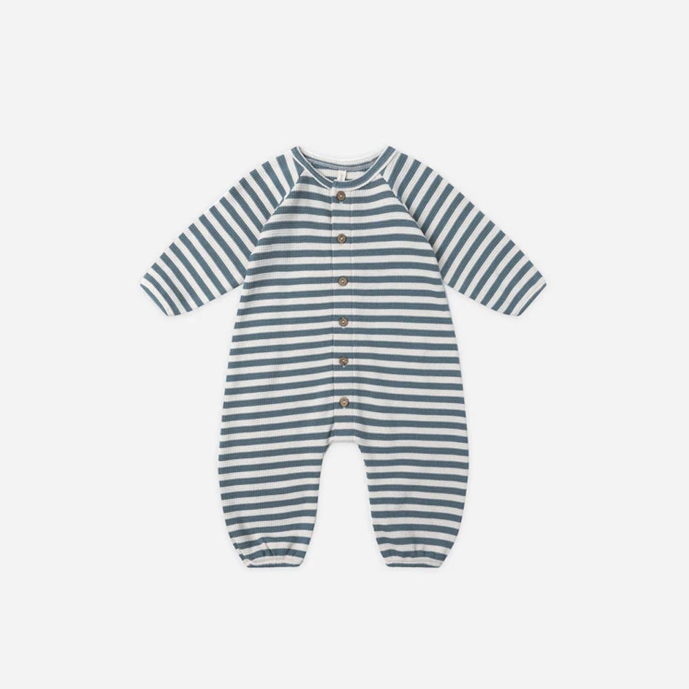 Waffle Long Sleeve Jumpsuit Ocean Stripe