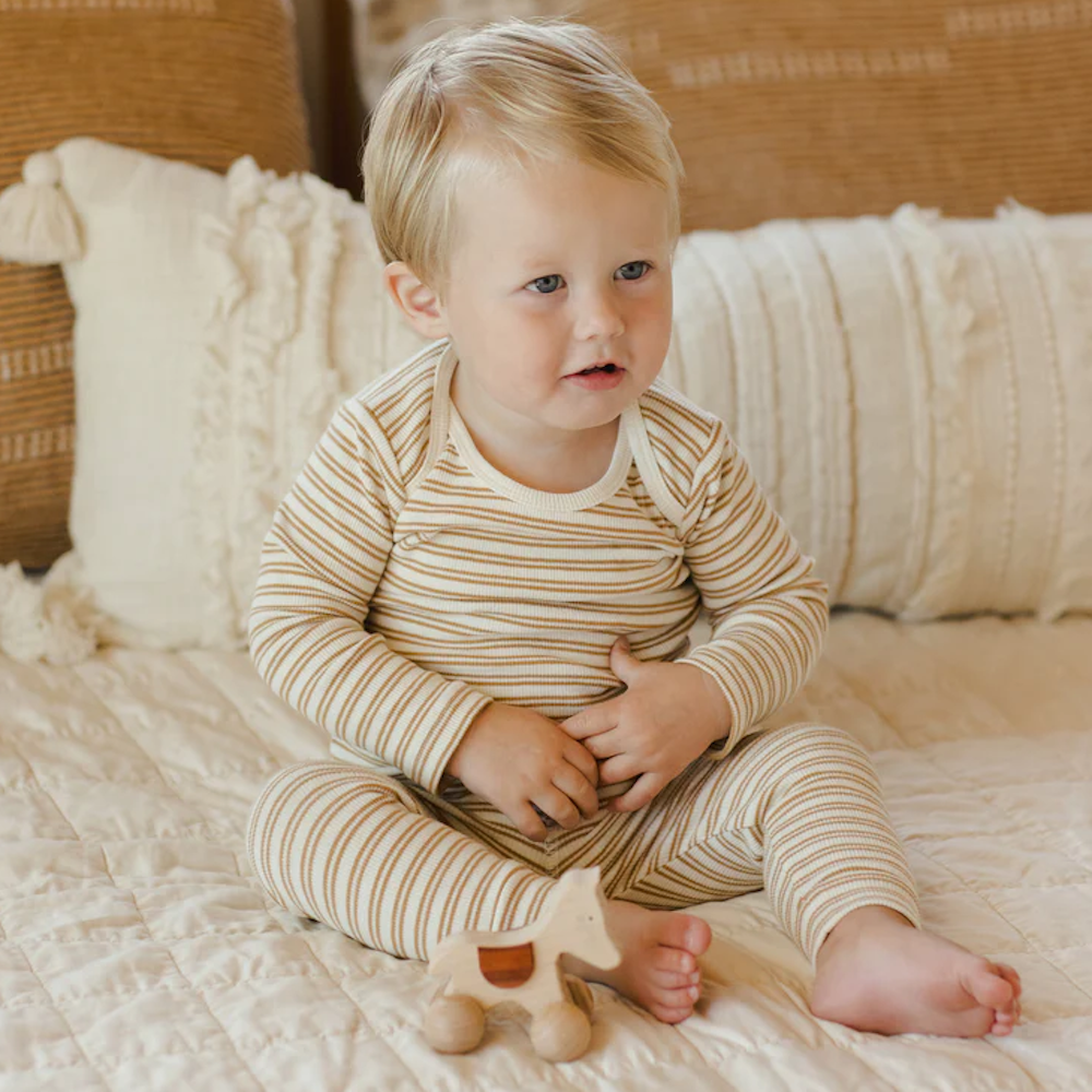 Ribbed Long Sleeve Tee + Legging Set Golden Stripe