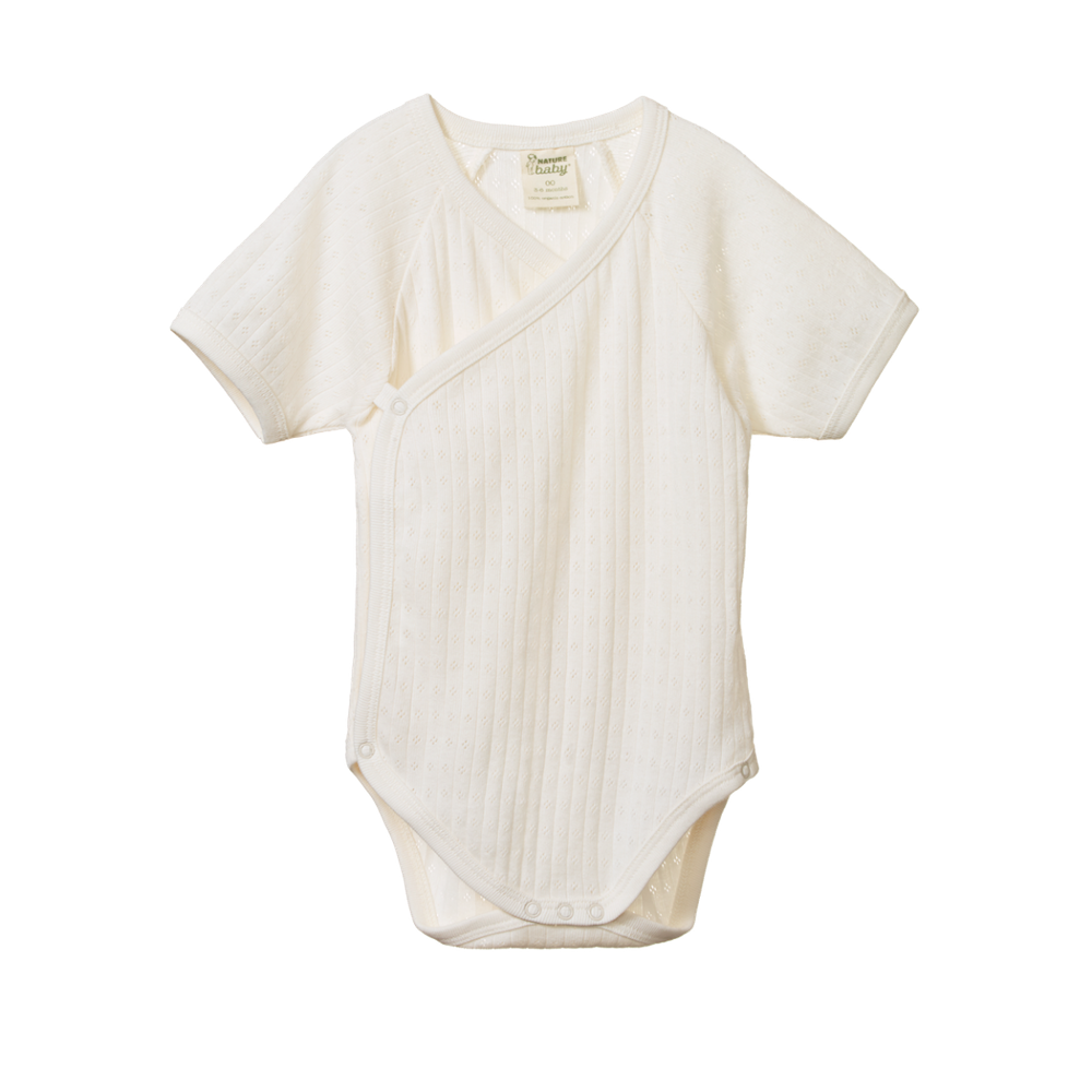 Pointelle Short Sleeve Kimono Bodysuit Natural