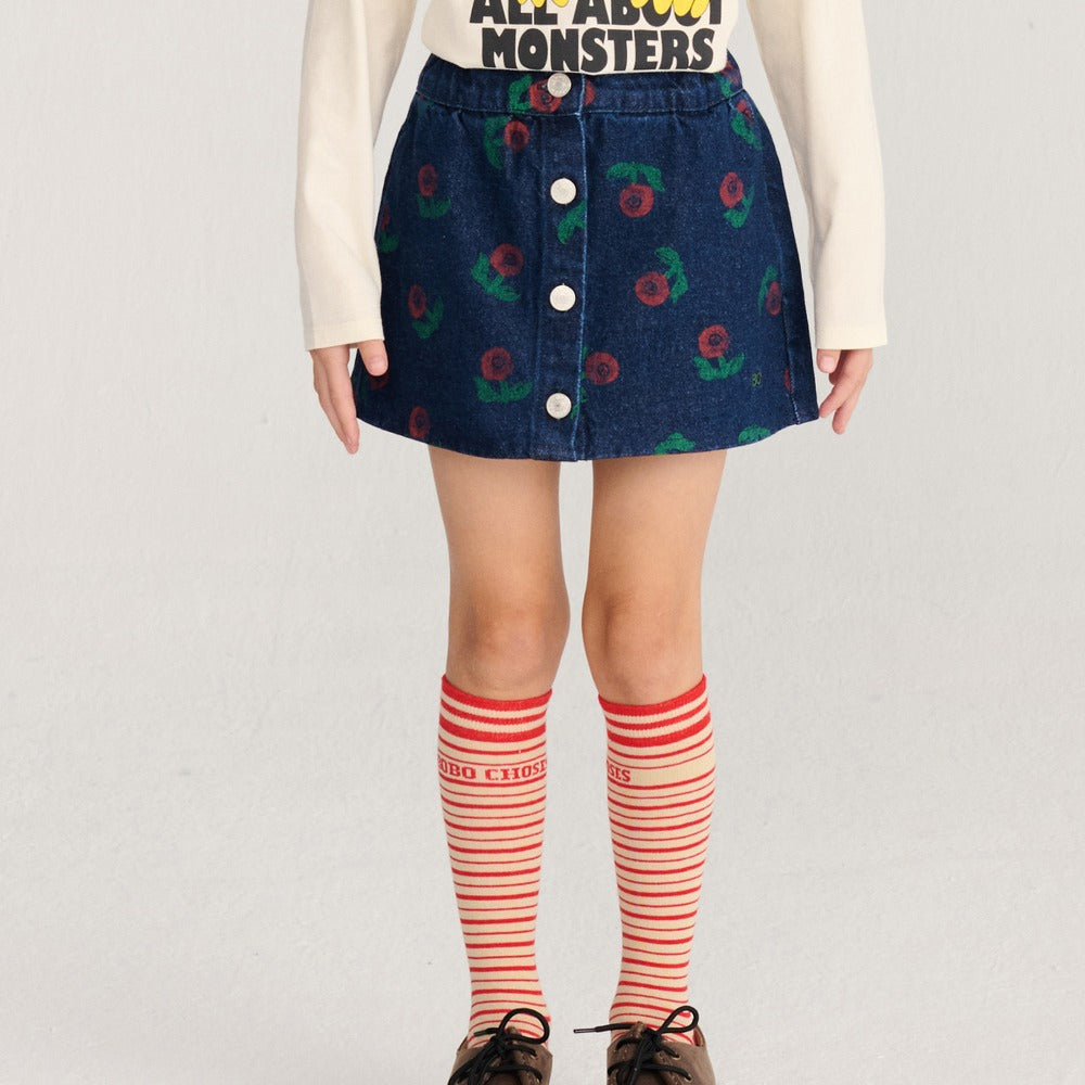 Stamp Bloom All Over Denim Skirt