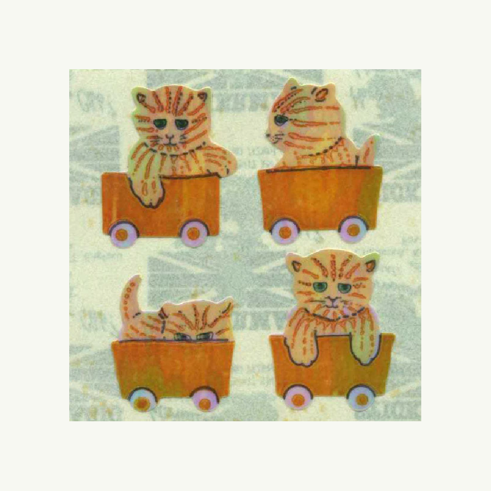 Kittens In Train Pearlie Stickers Off The Roll