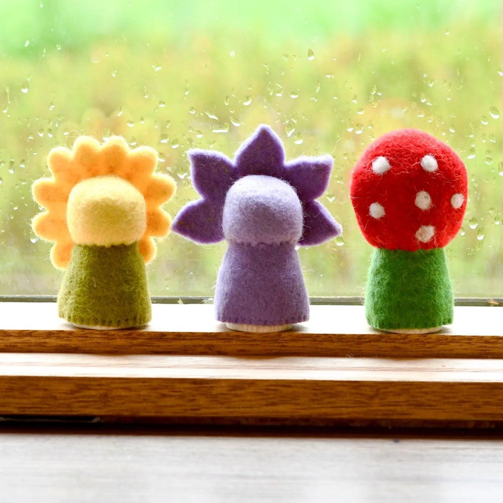 Floral Peg Dolls  Set - Sunflower, Iris + Toadstool
