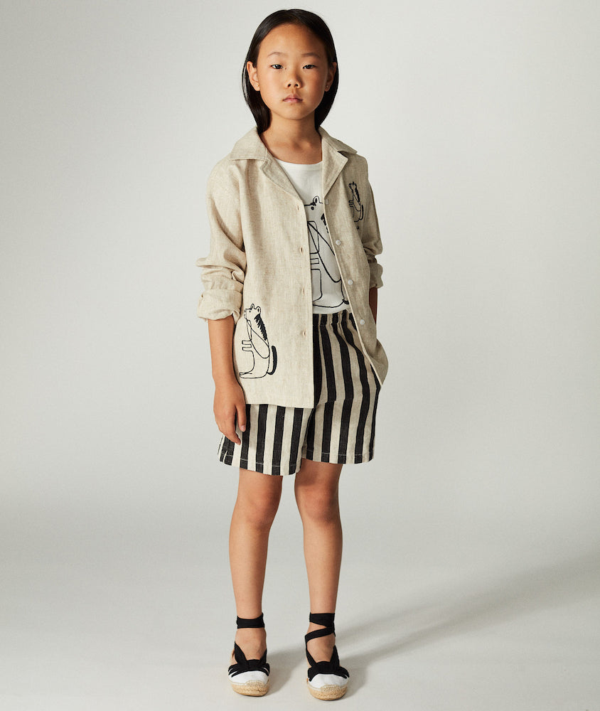 Black Stripes Linen Bermuda Shorts