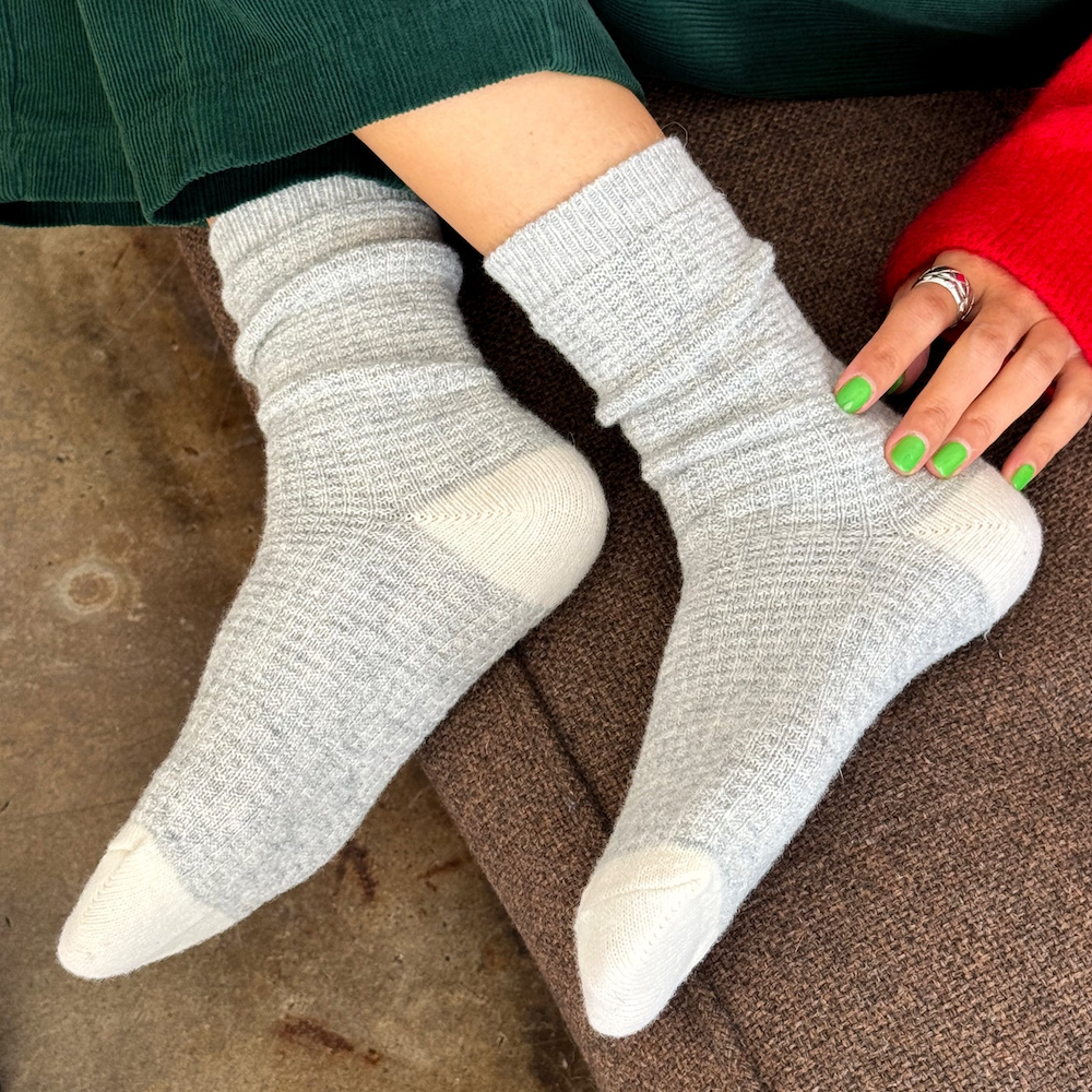 Wool Waffled Socks Stone/Cream