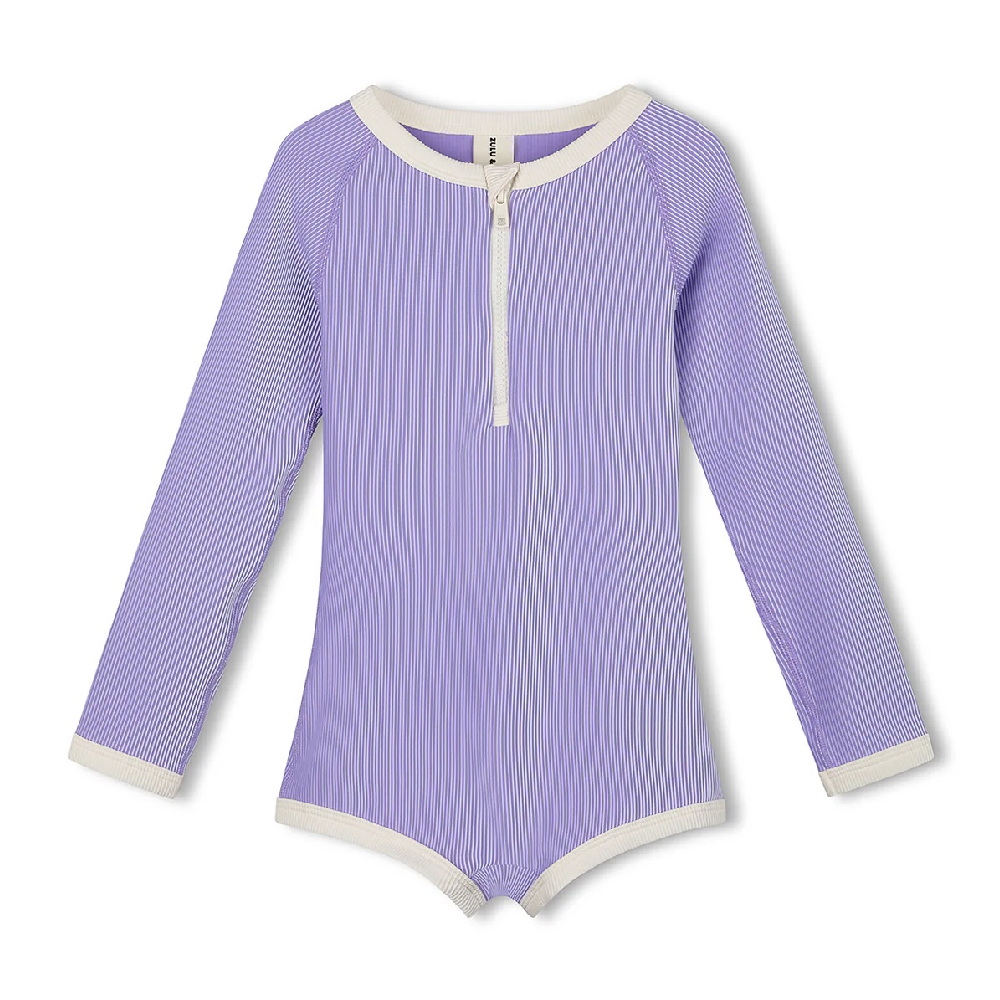 Mini Stripe Rib Rashie Onesie Grape