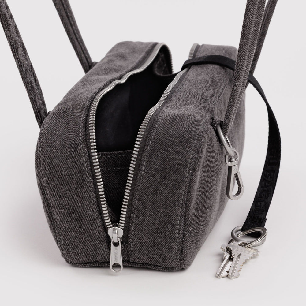 Small Denim Bowler Bag Washed Black Denim
