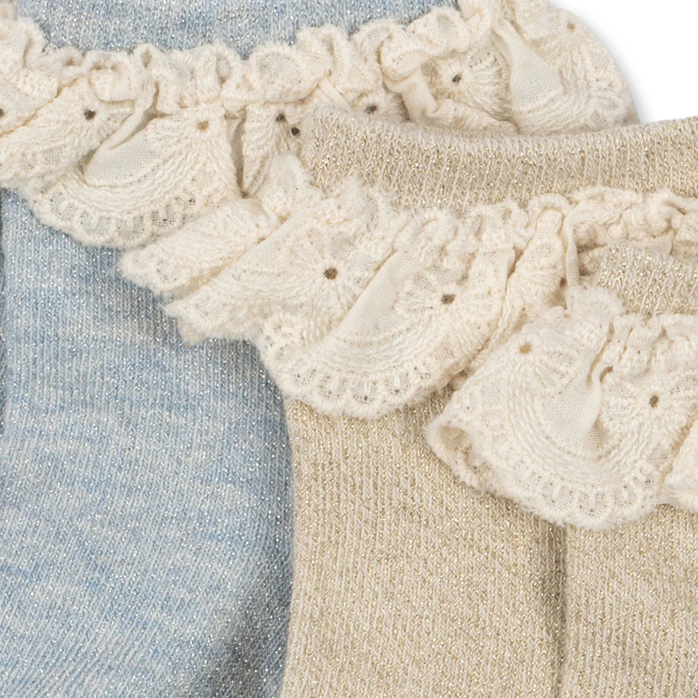 2 Pack Glitter Frill Pearl Blue Socks