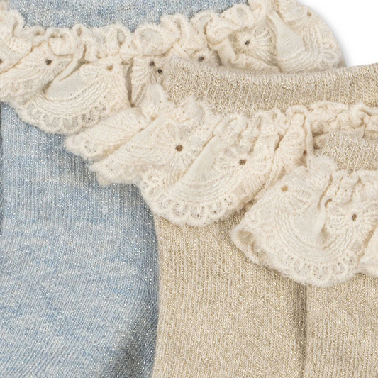 2 Pack Glitter Frill Pearl Blue Socks