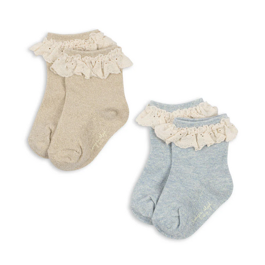 2 Pack Glitter Frill Pearl Blue Socks