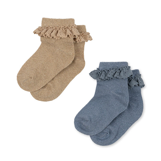 2 Pack Lace Lurex Socks Sand/Blue
