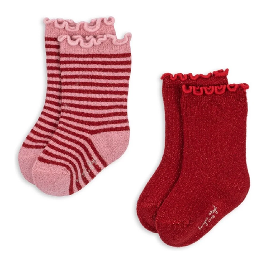 2 Pack Glitter Socks Red Stripe