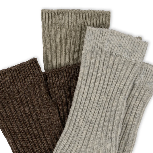 3 Pack Rib Socks Soft Grey/Ment/Brown
