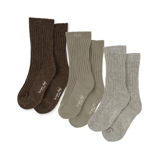 3 Pack Rib Socks Soft Grey/Ment/Brown