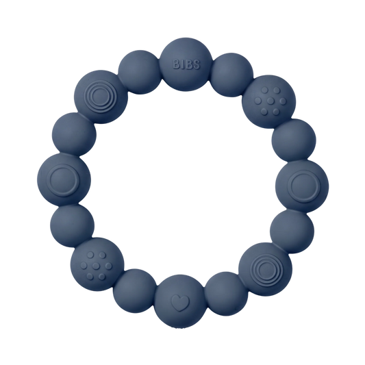 Teething Ring Beaded Steel Blue
