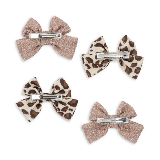 4 Pack Bow Hair Clip Leo/Rose