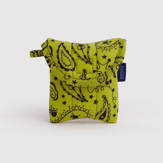 Puffy Earbuds Case Chartreuse Paisley