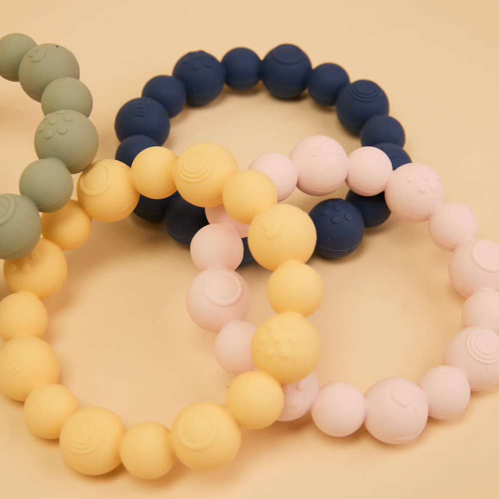 Teething Ring Beaded Steel Blue
