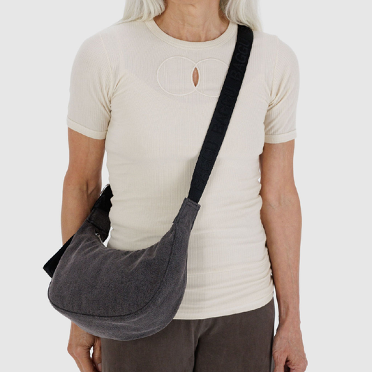 Small Denim Crescent Bag Washed Black Denim