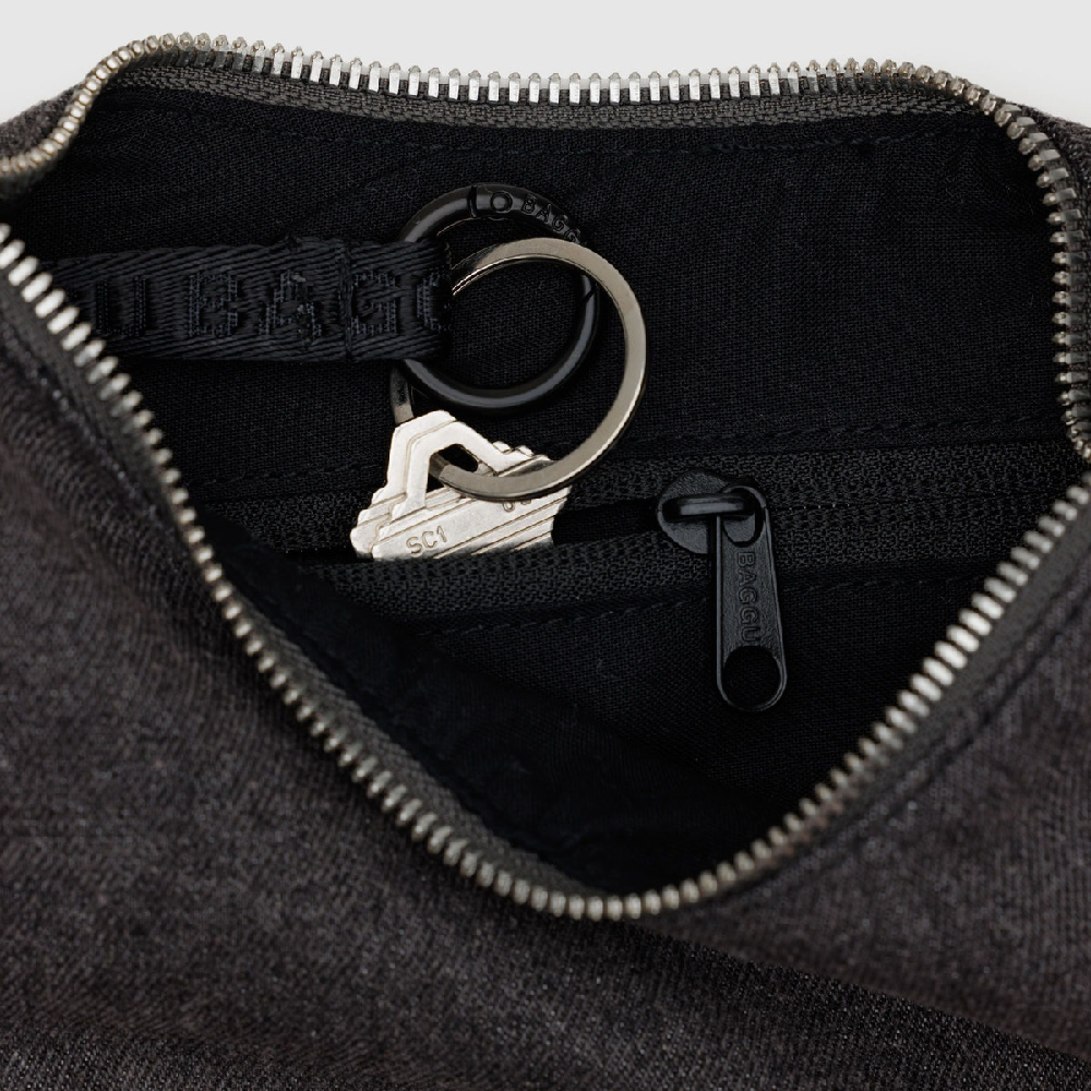 Small Denim Crescent Bag Washed Black Denim