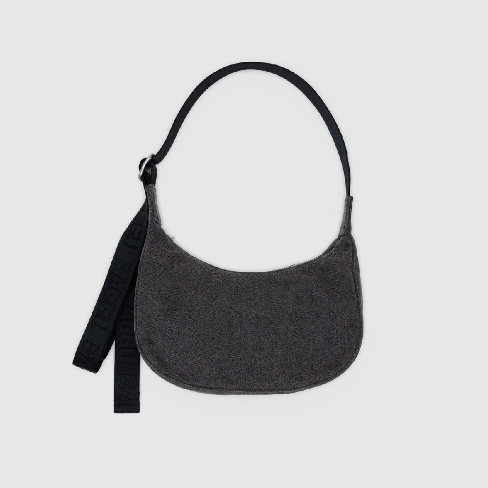 Small Denim Crescent Bag Washed Black Denim