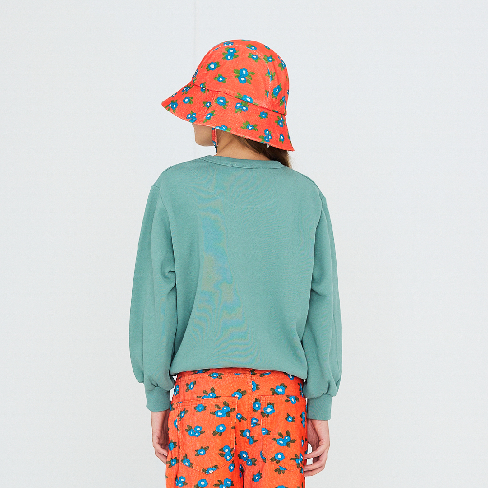 Blue Flowers Corduroy Bucket Hat Summer Red