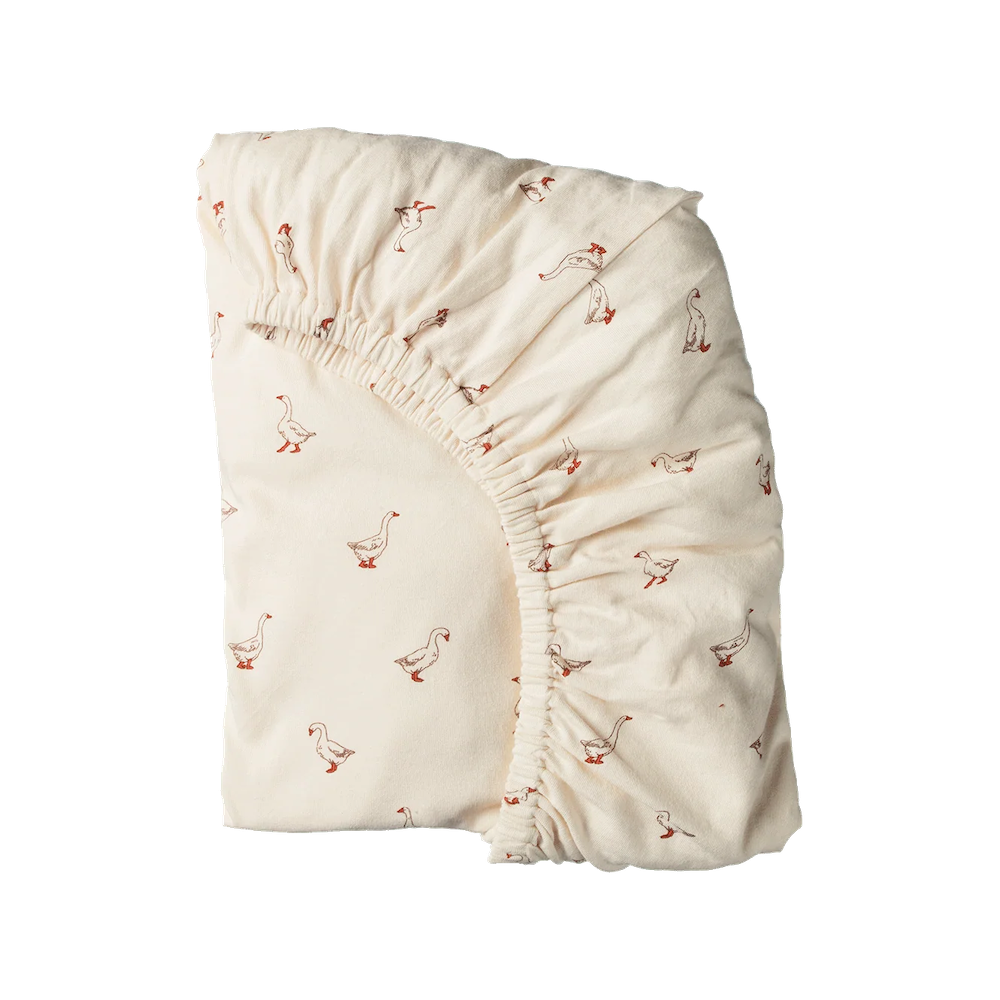 Fitted Cot Sheet Jersey Goosey Natural Print